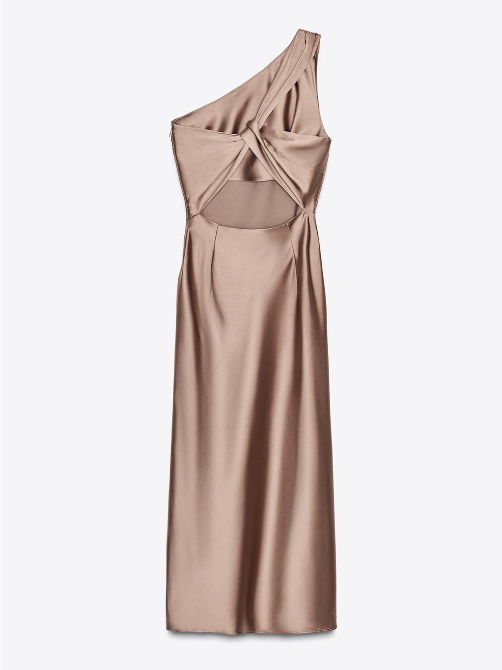 Zara One-Shoulder Satin Dress in Champagne Gold - Picture 6 of 13
